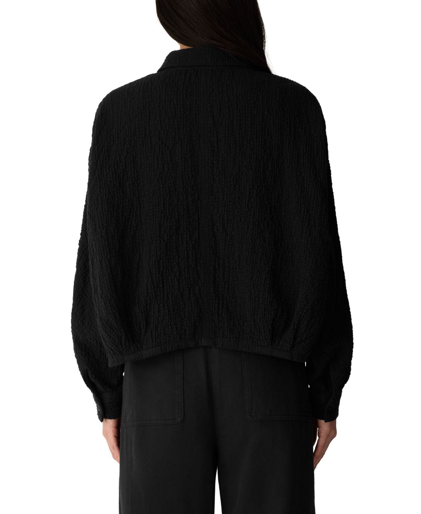 Женская куртка Eileen Fisher Doubleweave Collared Neck Cotton-Blend, цвет: Чёрный — фото 4