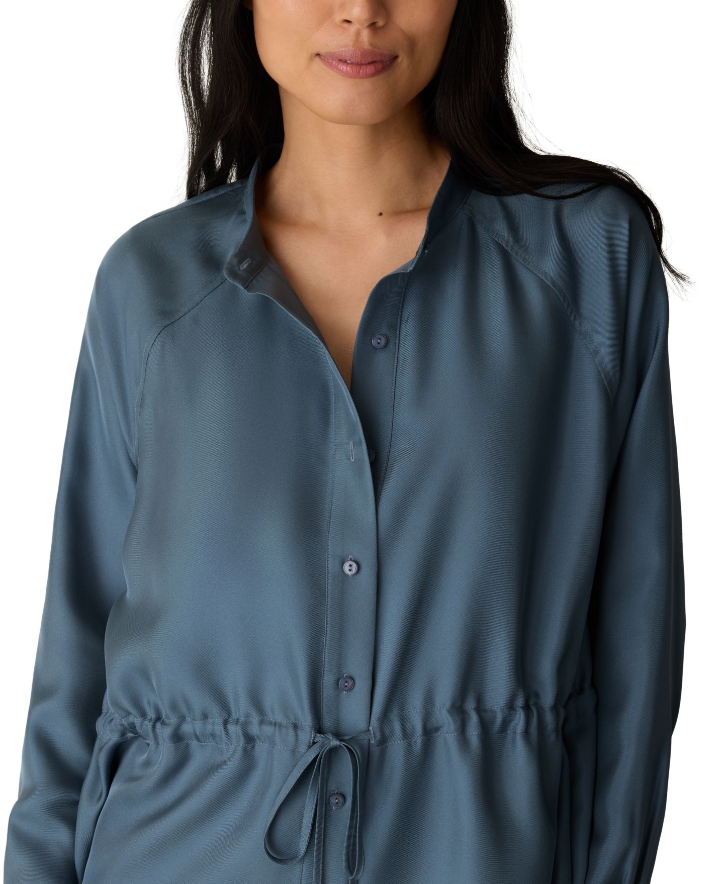 Женская блузка Eileen Fisher Mandarin Collar Long-Sleeve Silk, цвет: Celadon Spring — фото 3