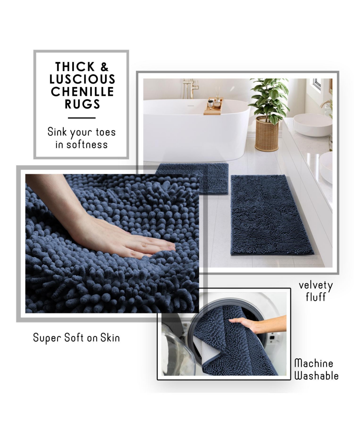 Modern Complete Bathroom Decor and Accessory Set with Bath Rugs and Shower Caddy Set