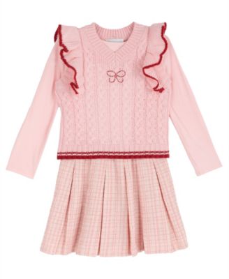 Girls' 2T-6X Cable-Knit Sweater Vest and Popover Dress, 2-Piece Set