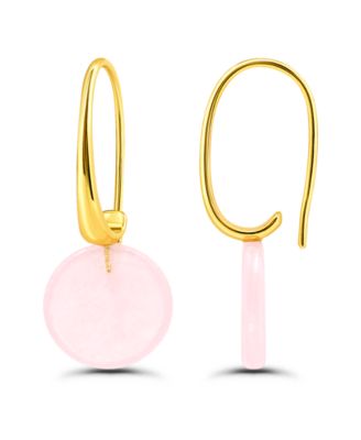 14K Gold Plated Genuine Stone Round Disc Hardwire Fishhook Drop Earrings