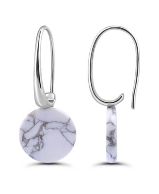 Genuine Stone Round Disc Hardwire Fishhook Drop Earrings