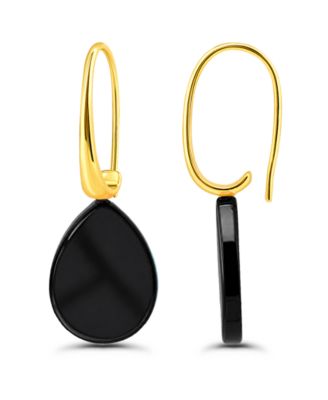 14K Gold Plated Genuine Stone Teardrop Hardwire Fishhook Drop Earrings
