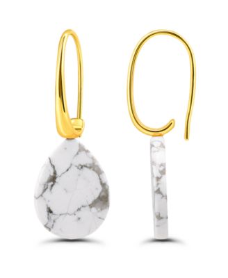 14k Gold-Plated Genuine Stone Teardrop Hardwire Fishhook Drop Earrings