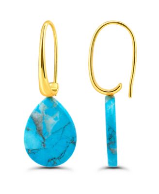 14K Gold Plated Genuine Stone Teardrop Hardwire Fishhook Drop Earrings