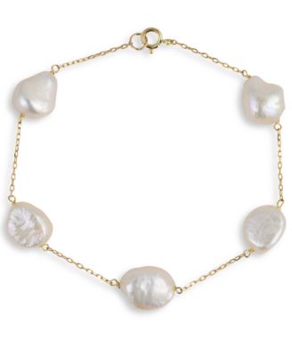 Cultured Freshwater Pearl(9-10mm) Bracelet in 10k Yellow Gold