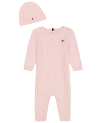Baby Girls' Crewneck Coverall and Hat, 2-Piece Set