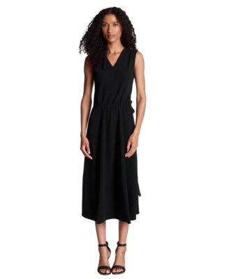 Women's V-Neck Asymmetric-Hem Textured-Crepe Dress