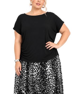 Plus Size Techno Crepe Short-Sleeve Ruched Top