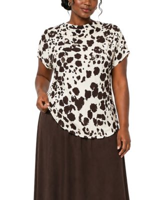 Plus Size Cow Print Draped Top