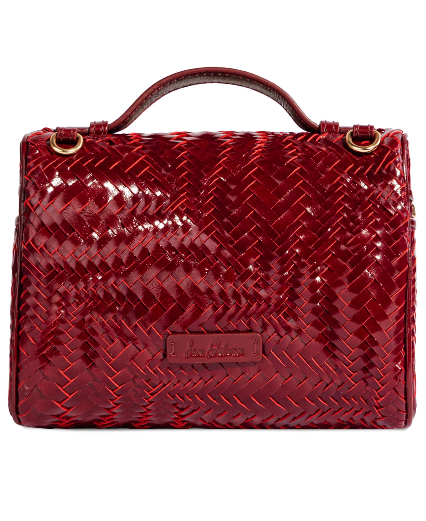 Женская сумка Sam Edelman Charli Woven Leather Small Top Handle Crossbody Handbag, цвет: Вишнёвый — фото 2
