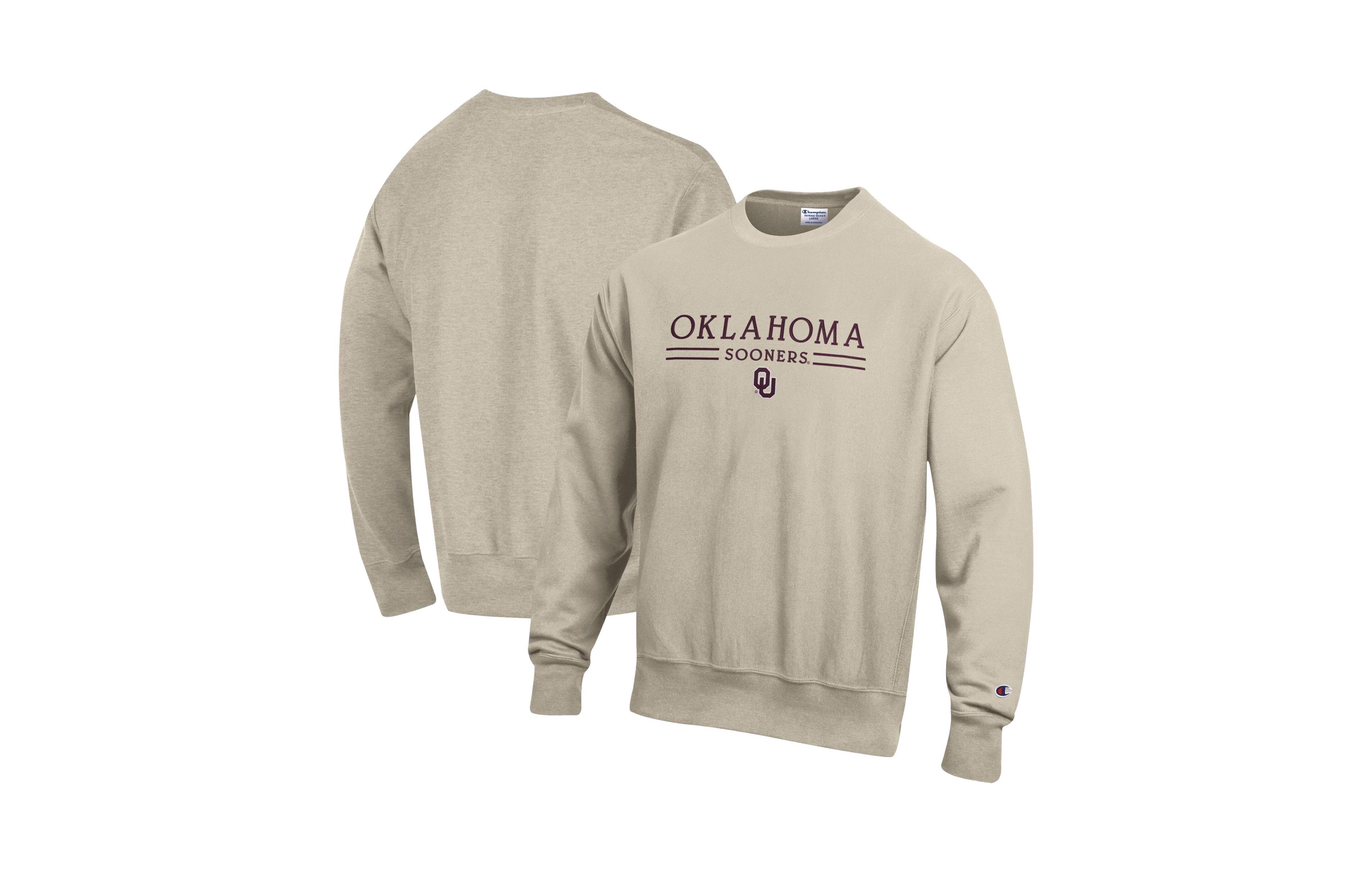 Champion Men's Oatmeal Oklahoma Sooners Reverse Weave Crewneck Sweatshirt
