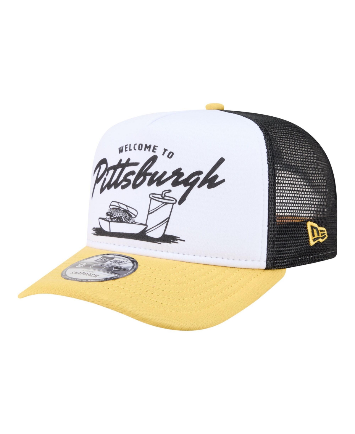 New Era Men's White, Gold Pittsburgh Pirates Foodie A-Frame 9FIFTY Trucker Snapback Hat