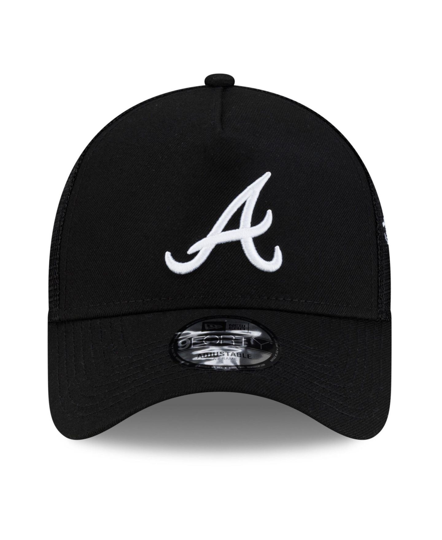 Мужская кепка New Era Black Atlanta Braves Side Script 9FORTY A-Frame Trucker Adjustable Hat — фото 5