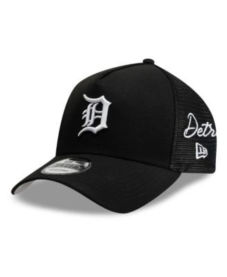 Men's Black Detroit Tigers Side Script 9FORTY A-Frame Trucker Adjustable Hat