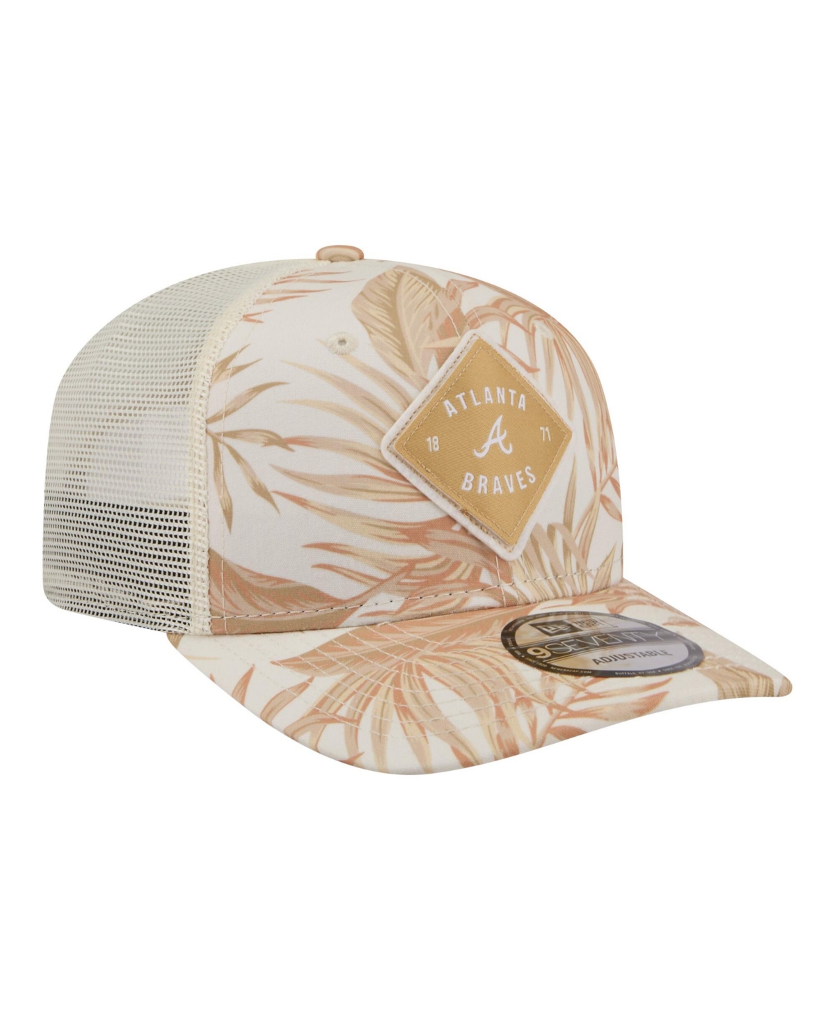 New Era Men's Tan Atlanta Braves Tonal Palm Coolera 9SEVENTY Adjustable Trucker Hat
