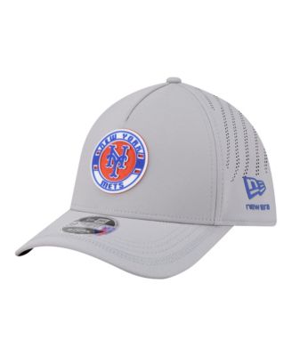 Men's Gray New York Mets Patch 39THIRTY A-Frame M-Crown Perforated Flex Hat