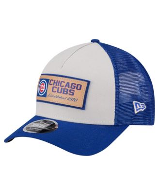 Men's Stone, Royal Chicago Cubs Text A-Frame Trucker 9FORTY Hat