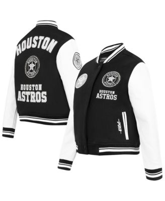 Women's Black Houston Astros Pearls Rib Wool Full-Zip Varsity Jacket