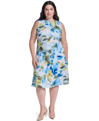 Plus Size Floral-Print Boat Neck Sheath Dress