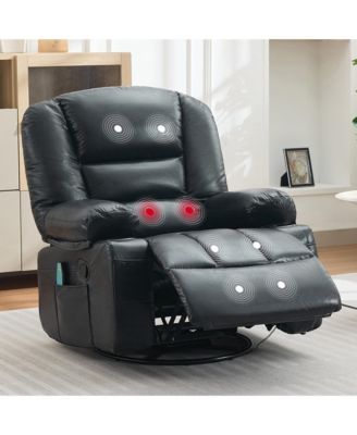 360degree(s) Swivel Recliners with Vibration Massage and Heating, Faux Leather Chair with Storage Armrest and Cup Holder, for Living Room