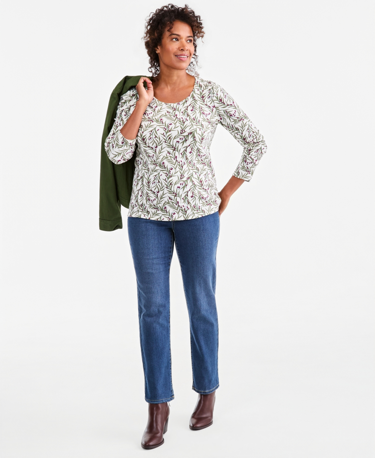 Style & Co Women's Printed Long-Sleeve Scoop-Neck Top, Macy's Exclusive