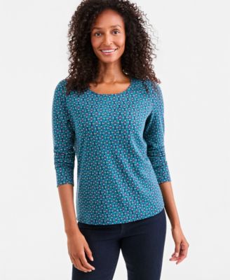 Women's Printed Long-Sleeve Scoop-Neck Top