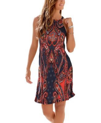 Women's Viscose Printed High Neck V-Neck Short Dress