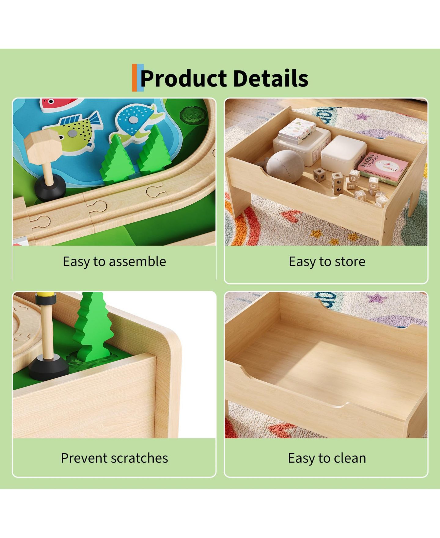 Детские игрушки homfan 84-Piece Wooden Train Table with Storage — фото 7