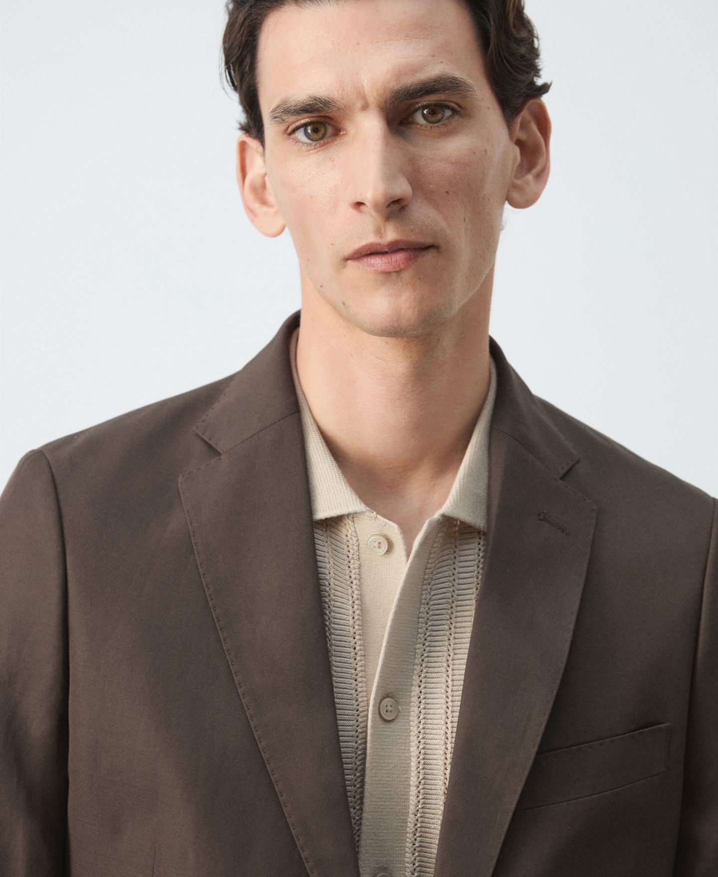 Мужской пиджак MANGO Slim-Fit Lyocell-Linen Suit, цвет: Коричневый — фото 6