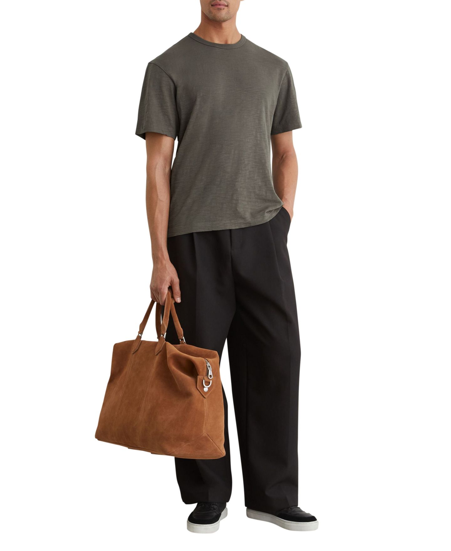 Мужская футболка REISS Huxley Cotton Slub Relaxed-Fit, цвет: Хаки зелёный — фото 5