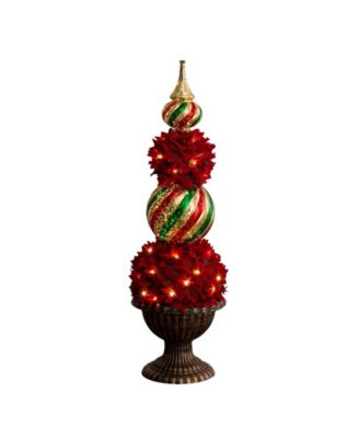 3' Pre-Lit Artificial Christmas Poinsettia Topiary Tree