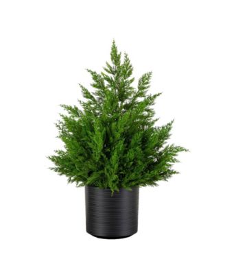28" Artificial Real Touch Winter Cypress Bush in Decorative Planter