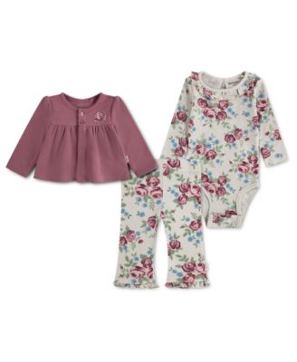 Baby Girls' Babywear Long-Sleeve Cardigan, Bodysuit and Pants, 3-Piece Set