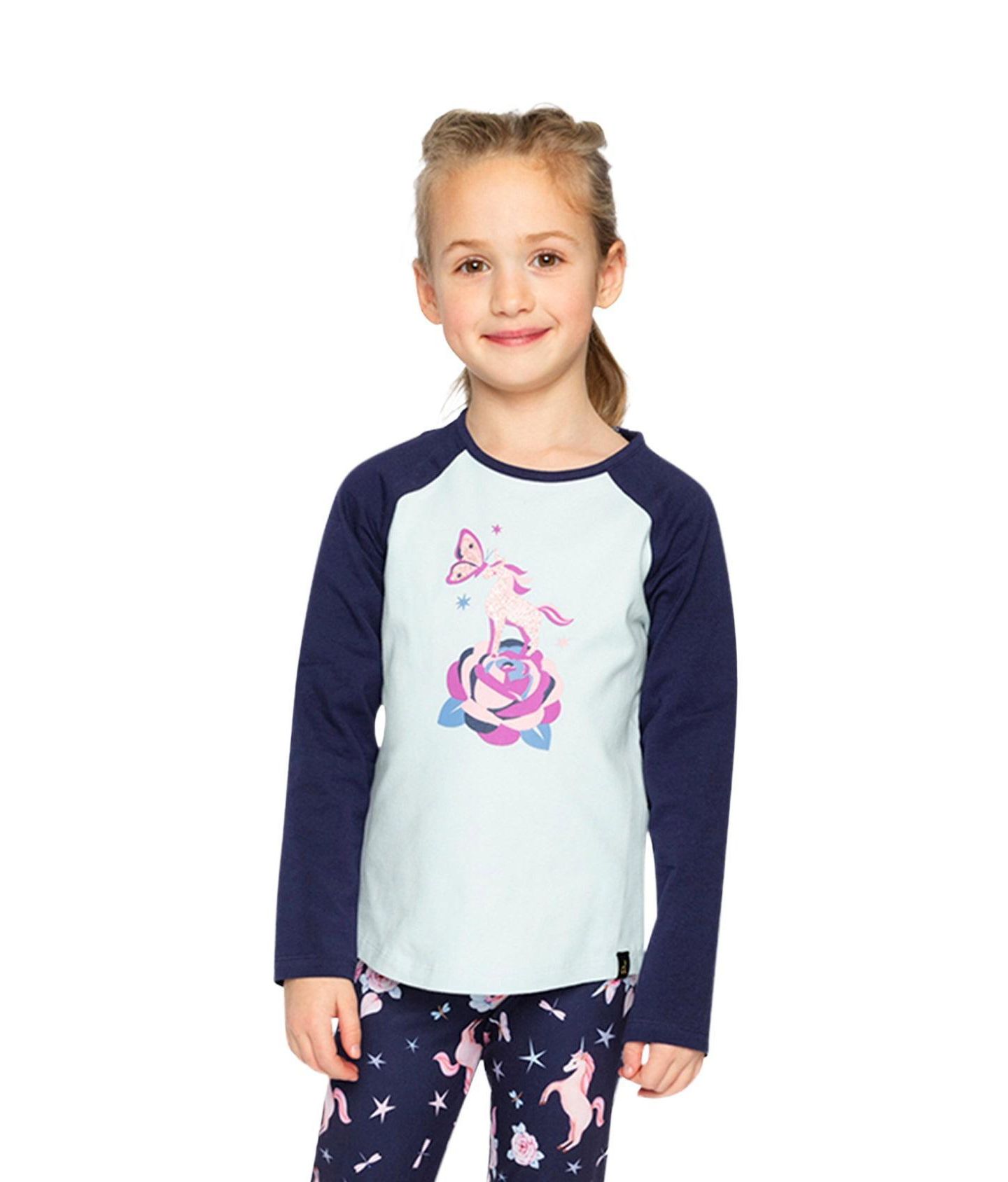 Футболка Deux par Deux Raglan Cotton T-Shirt для девочек-малышей, цвет: Синий — фото 2