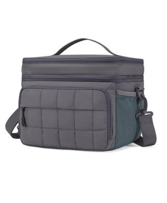 32 Can Puffer Soft Cooler Bag Double Deck Collapsible Insulated Lunch Tote for Outdoor Travel Work