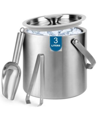 Portable Double Wall Stainless Steel Insulated Ice Bucket with Lid Scoop and Tong for Party