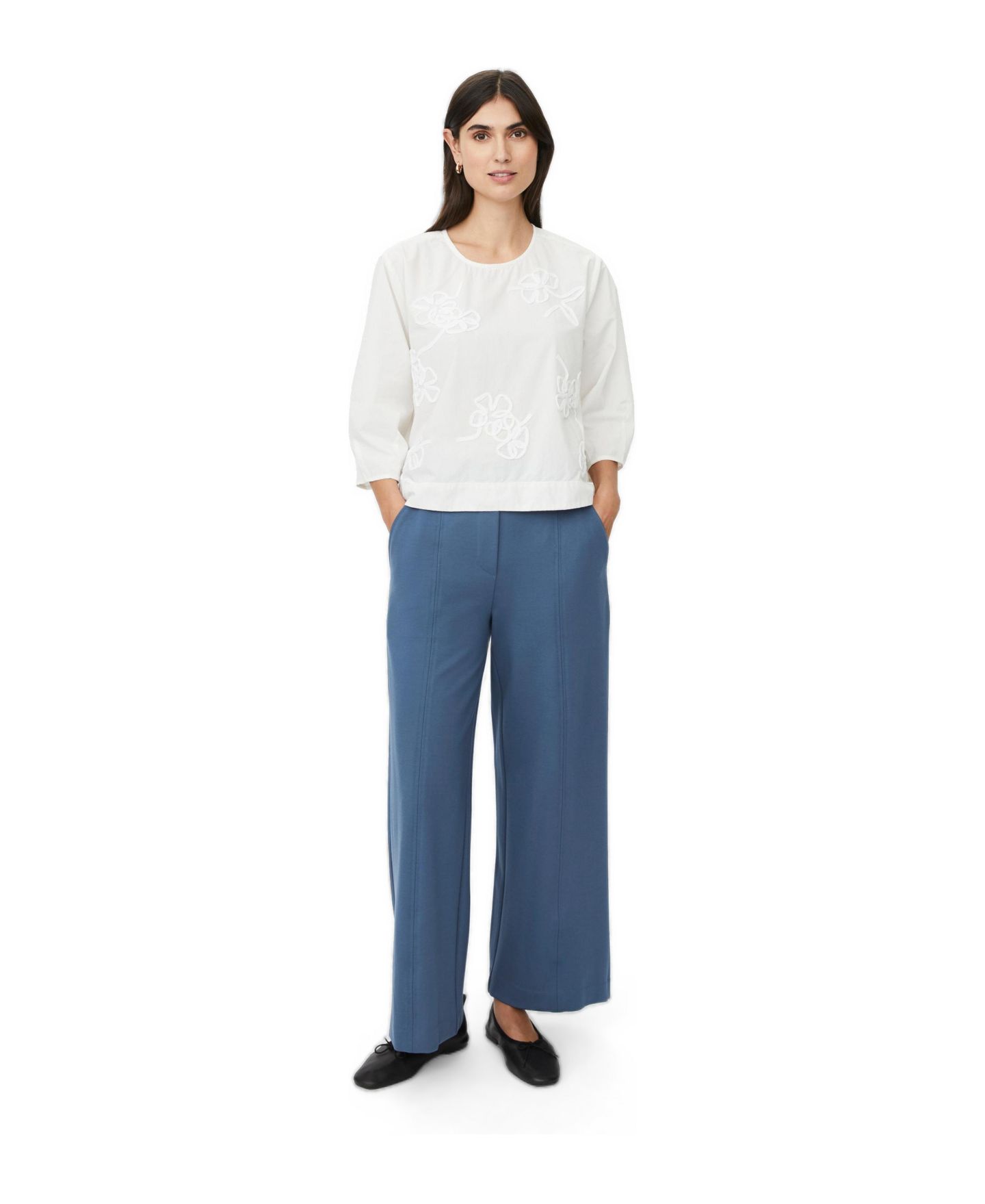 Женская блузка Masai Copenhagen MaDrenithra Embroidered Floral-Print 3/4 Sleeve, цвет: Чёрный — фото 2