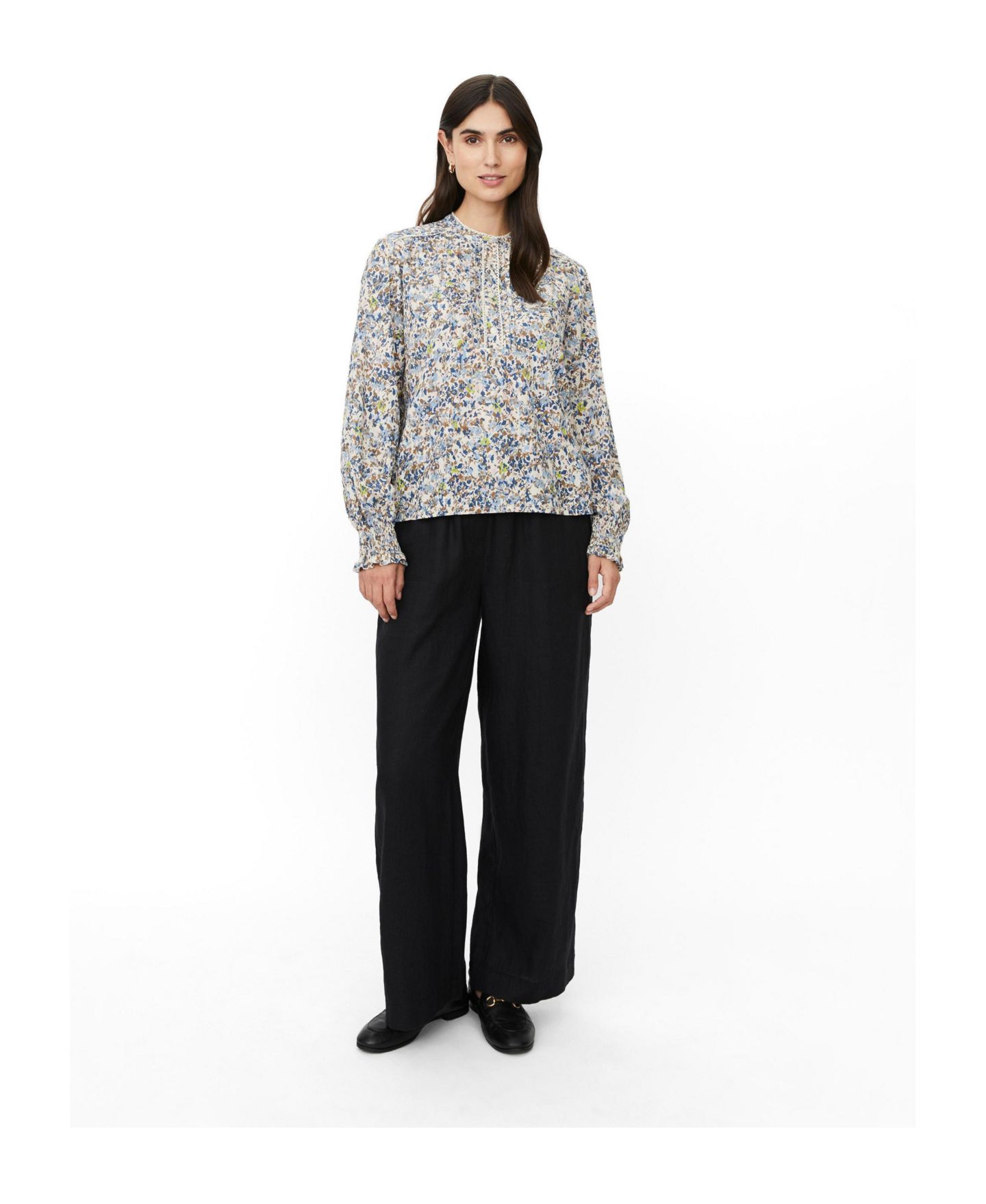 Женская блузка Masai Copenhagen MaDionelle Floral Mandarin Collar Long-Sleeve, цвет: Синий — фото 2