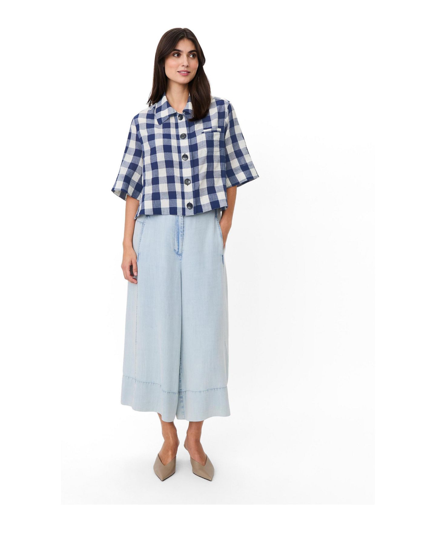 Женская рубашка Masai Copenhagen Maisariel Short-Sleeve Gingham Boxy, цвет: Синий — фото 2