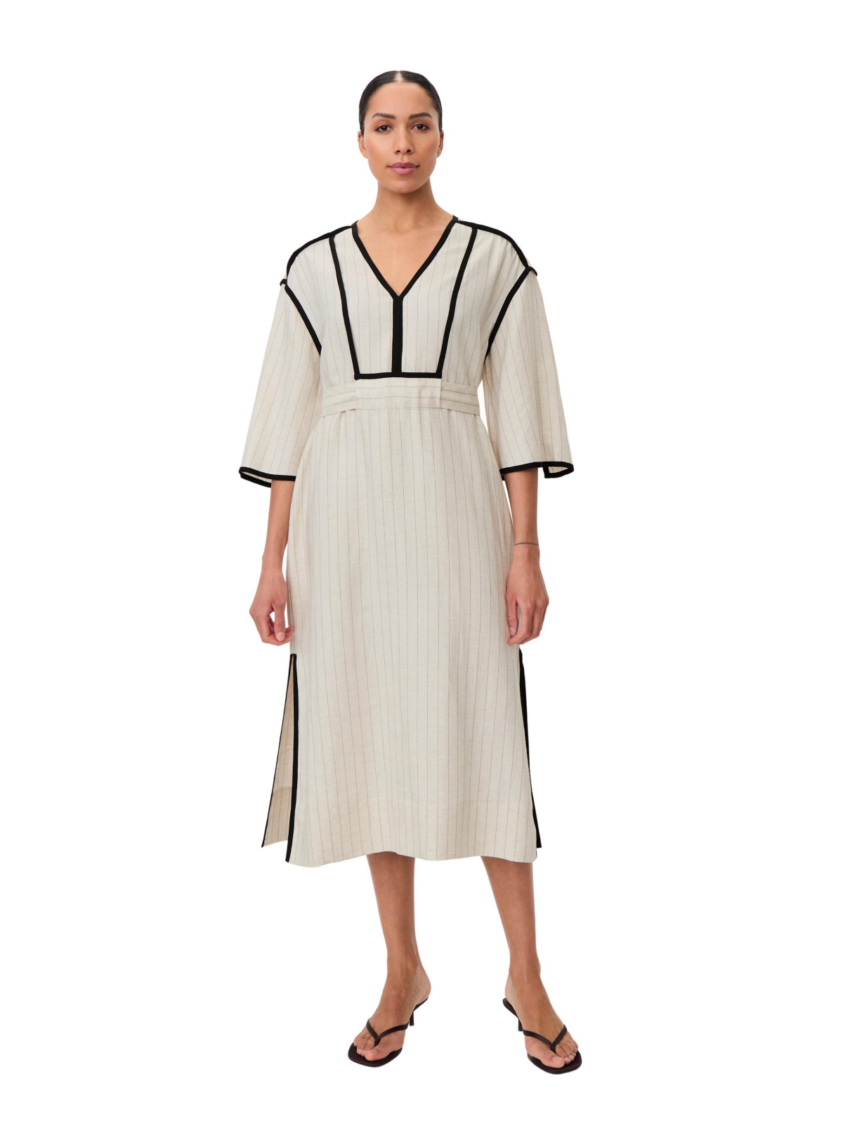 Masai Copenhagen Women's Maneyla Striped V-Neck Midi Linen-Blend Dress - Fog