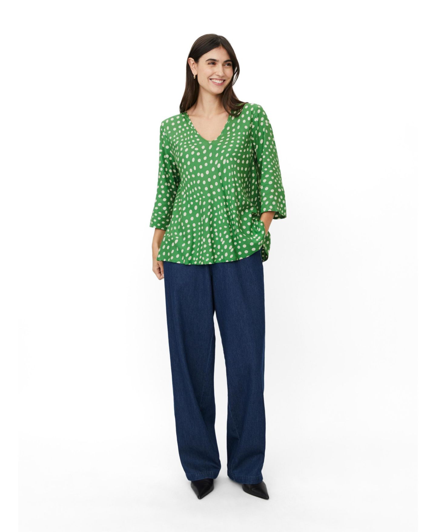 Женская блузка Masai Copenhagen MaKatacia V-Neck 3/4-Sleeve Polka-Dot, цвет: Мятный зелёный — фото 2