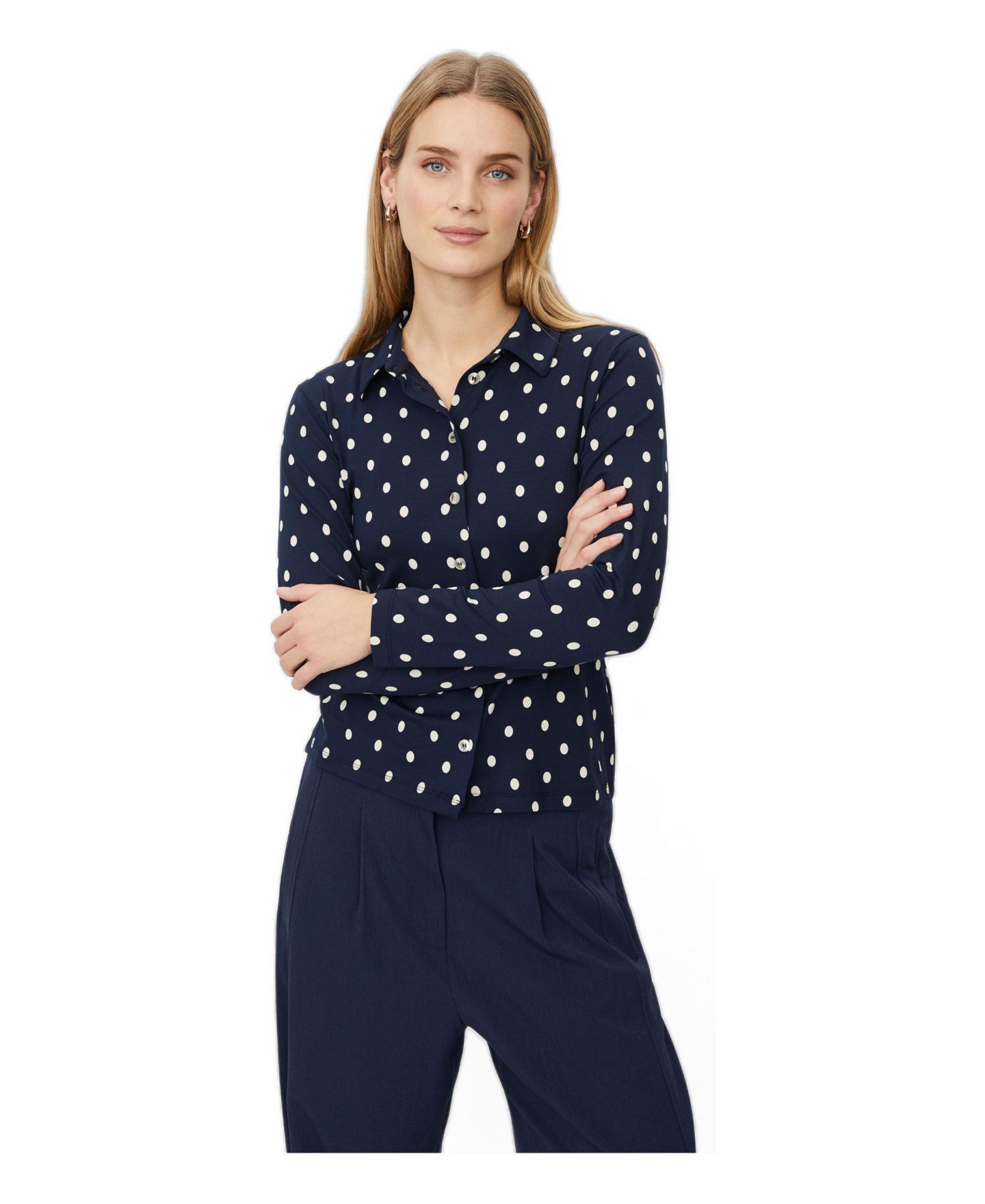 Женская рубашка Masai Copenhagen Maiviona Long-Sleeve Collared Polka-Dot, цвет: Тёмно-синий — фото 1