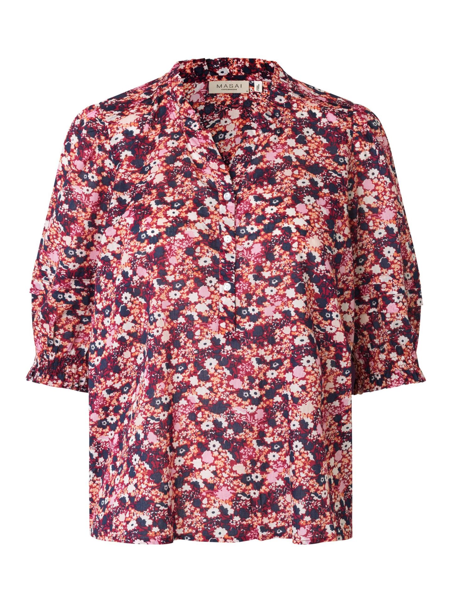 Женская блузка Masai Copenhagen Mabrenitha Floral-Print Mandarin Collar 3/4-Sleeve, цвет: Свекольный красный — фото 6