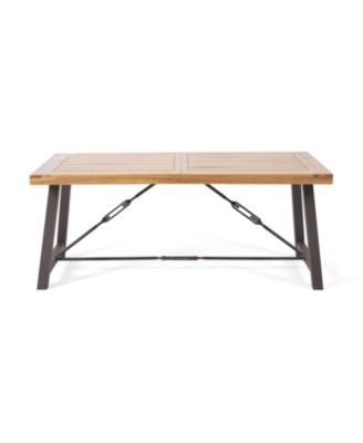 Outdoor Acacia Wood Metal Base Dining Table with Teak Finish