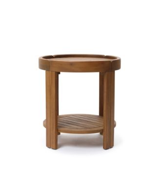 20.4" Outdoor Side Table, Acacia Wood Patio side Tables with Tray Top and Shelf, Small Wooden Outdoor End Table for Balcony, Patio, Porch