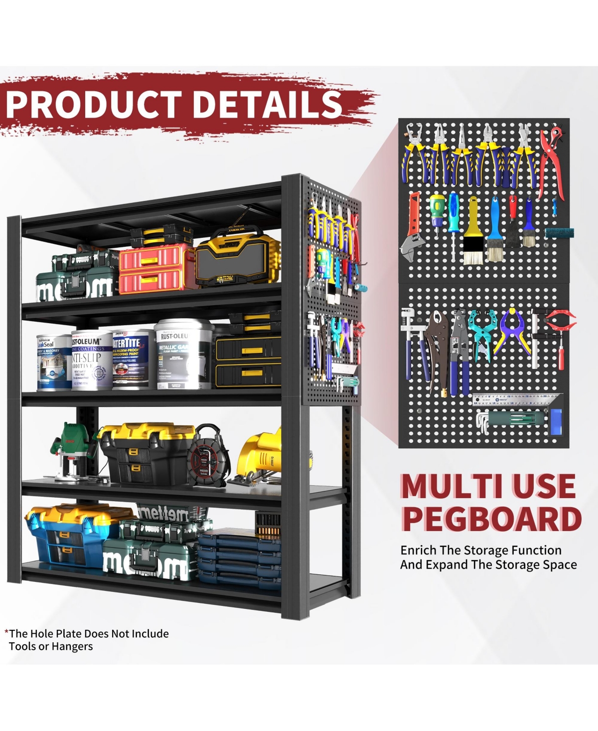 Boyel Living Heavy Duty Storage Rack 400lb Shelf Pegboard Tool Free Assembly Steel