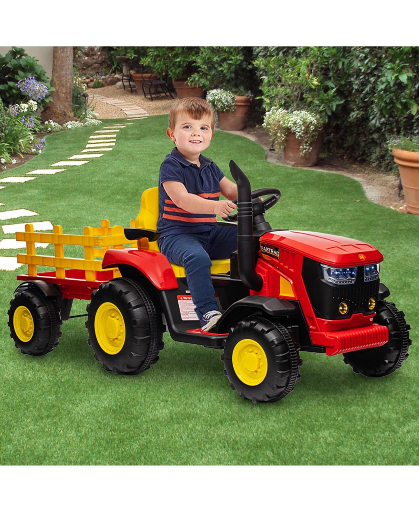 Детская игрушка homfan Electric Ride On Car Tractor with Garden Cart Trailer, 12v Rechargeable Kids Vehicle with Remote Control for Ages 3 to 8, цвет: Красный — фото 3