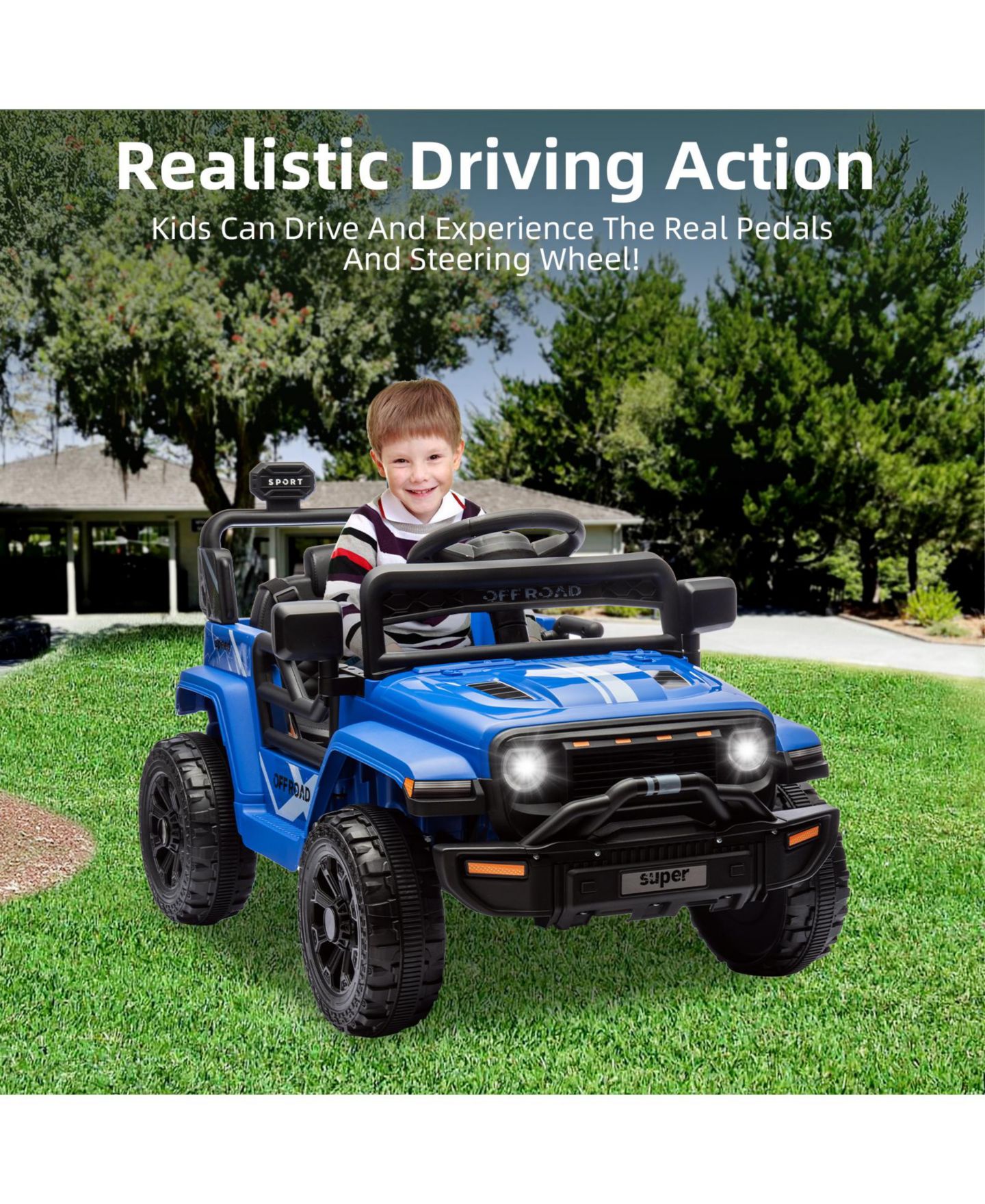 Детская игрушка homfan 12V Plastic and Metal Remote-Control Spring-Suspension Ride-On Truck, 3–5 лет — фото 2