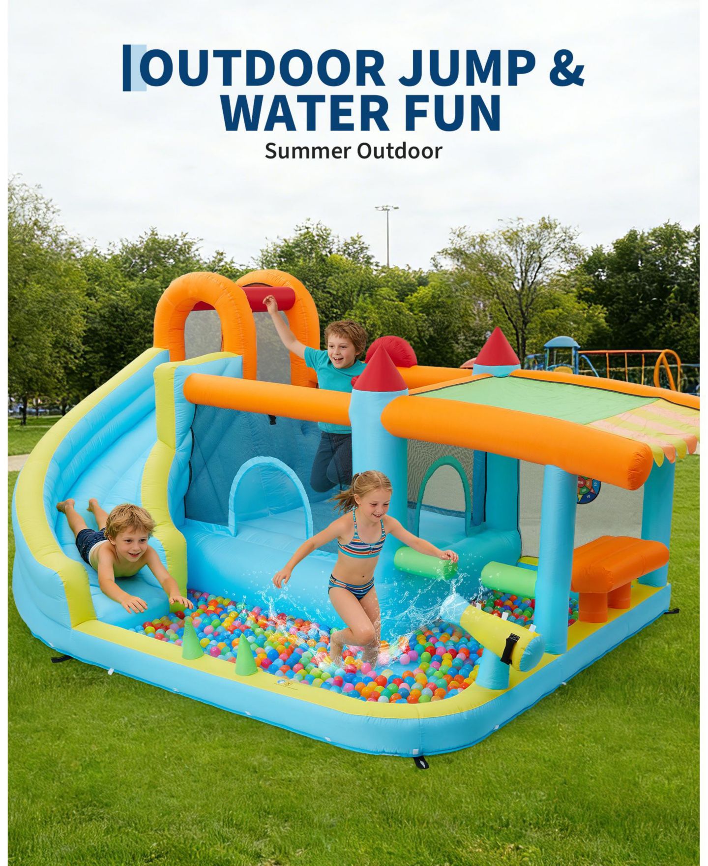 Детская игрушка homfan 12-in-1 Inflatable Bounce House With Slide and Water Play, For 2-8 Kids, от 3 лет, цвет: Синий — фото 4